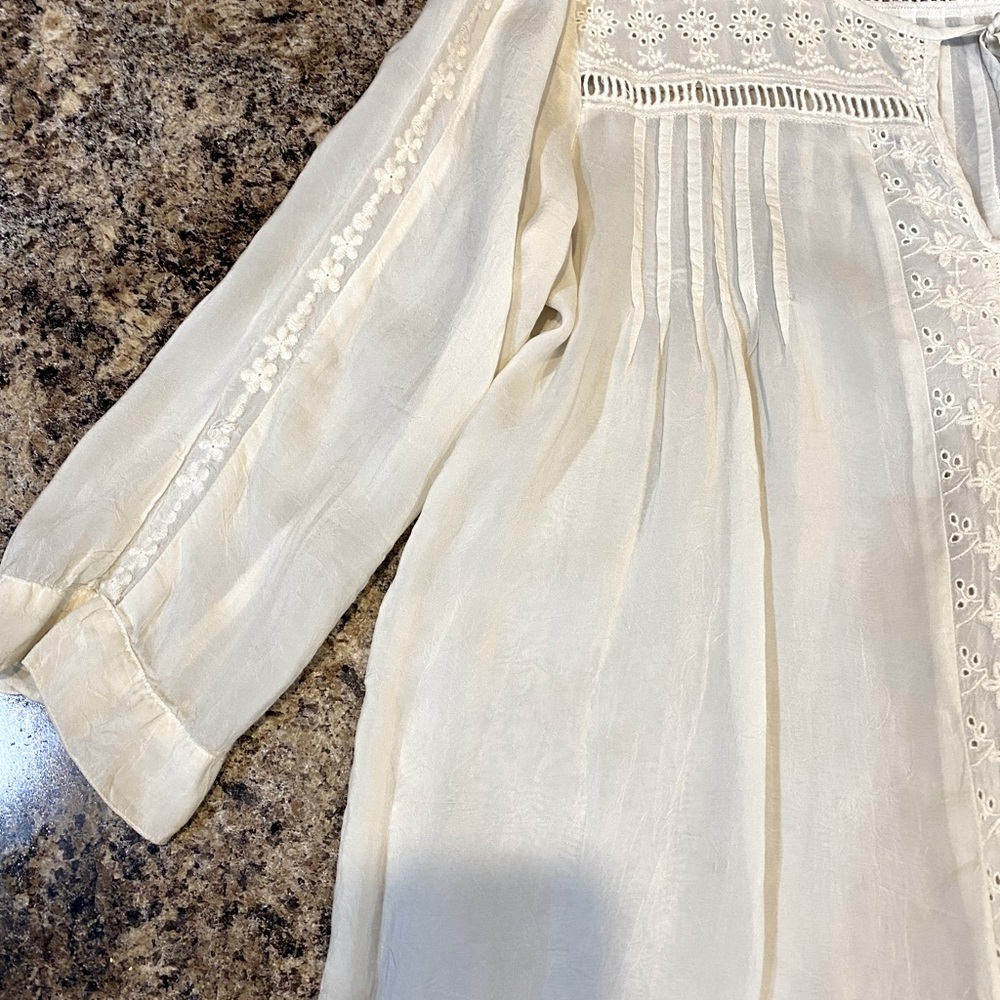 Johnny Was Top Antique White 3/4 Sleeve Vintage NWT - Picture 4 of 7